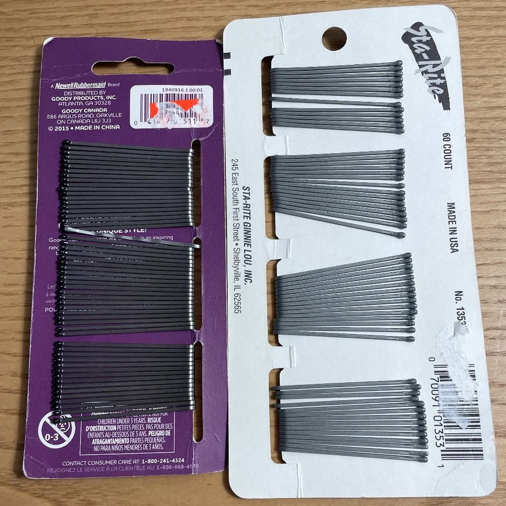 Bobby Pins Goody & Sta Rite Gray Silver 60 Pins Per Pack Not Complete Lot of 2